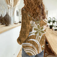 Hawaii Pupuala Plumeria Light Brown Women Casual Shirt Polynesian Pattern LT01 - Polynesian Pride
