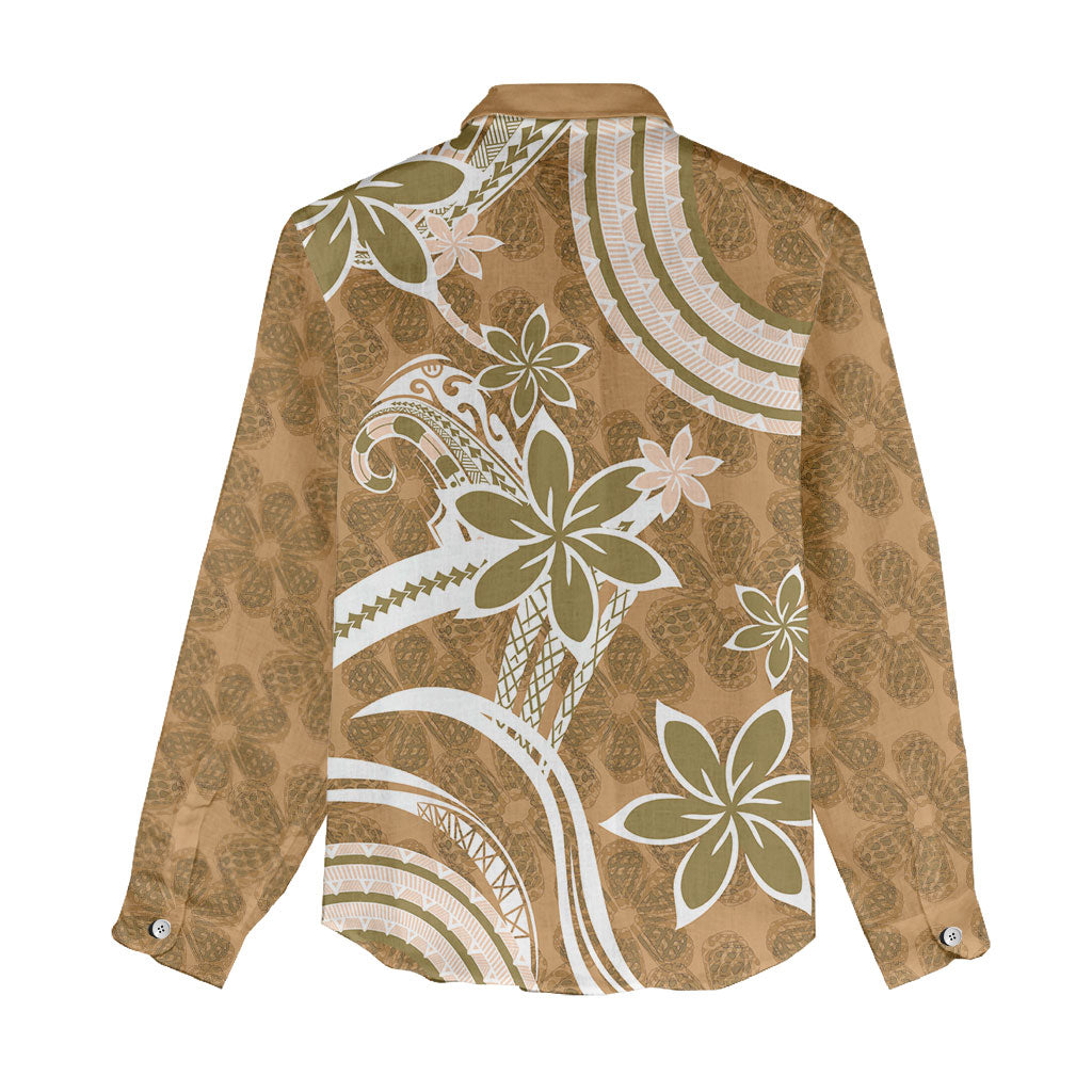 Hawaii Pupuala Plumeria Light Brown Women Casual Shirt Polynesian Pattern LT01 - Polynesian Pride