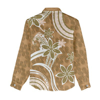 Hawaii Pupuala Plumeria Light Brown Women Casual Shirt Polynesian Pattern LT01 - Polynesian Pride