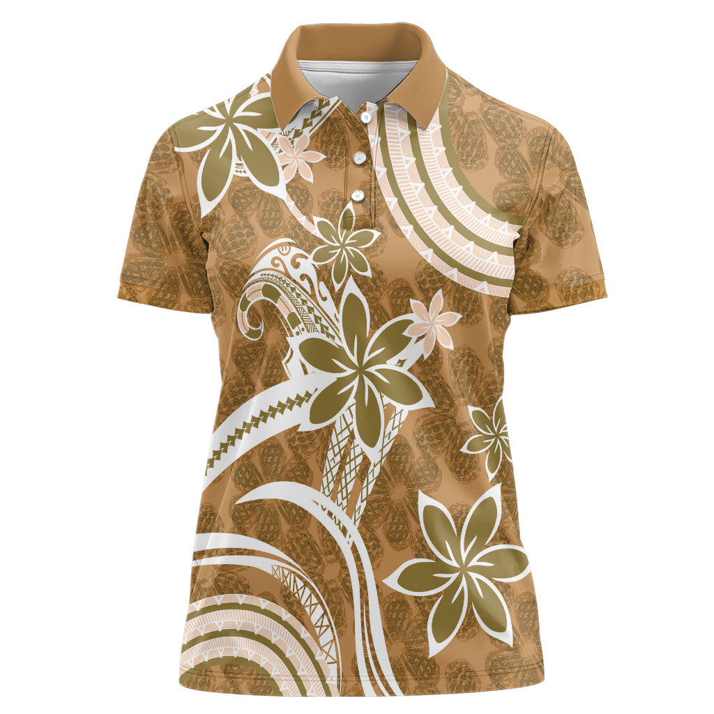 Hawaii Pupuala Plumeria Light Brown Women Polo Shirt Polynesian Pattern LT01 Female Light Brown - Polynesian Pride