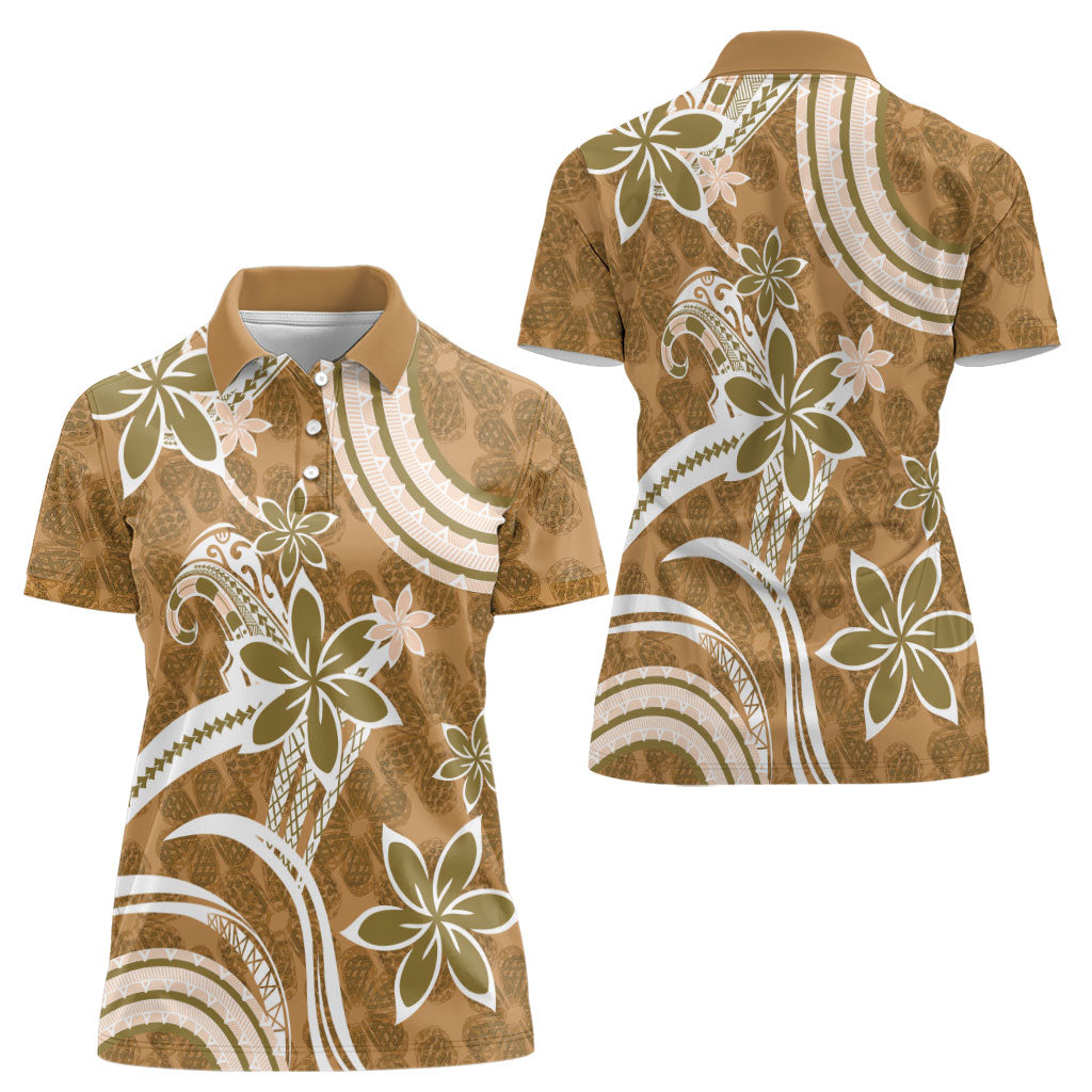 Hawaii Pupuala Plumeria Light Brown Women Polo Shirt Polynesian Pattern LT01 - Polynesian Pride