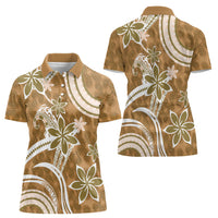 Hawaii Pupuala Plumeria Light Brown Women Polo Shirt Polynesian Pattern LT01 - Polynesian Pride