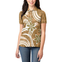 Hawaii Pupuala Plumeria Light Brown Women Polo Shirt Polynesian Pattern LT01 - Polynesian Pride