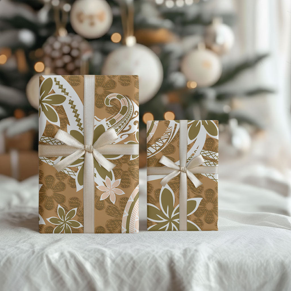 Hawaii Pupuala Plumeria Light Brown Wrapping Paper Polynesian Pattern