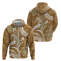 Hawaii Pupuala Plumeria Light Brown Zip Hoodie Polynesian Pattern LT01 - Polynesian Pride