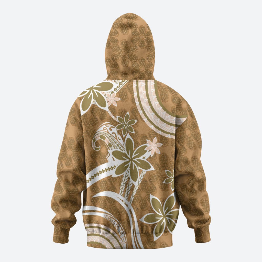 Hawaii Pupuala Plumeria Light Brown Zip Hoodie Polynesian Pattern LT01 - Polynesian Pride