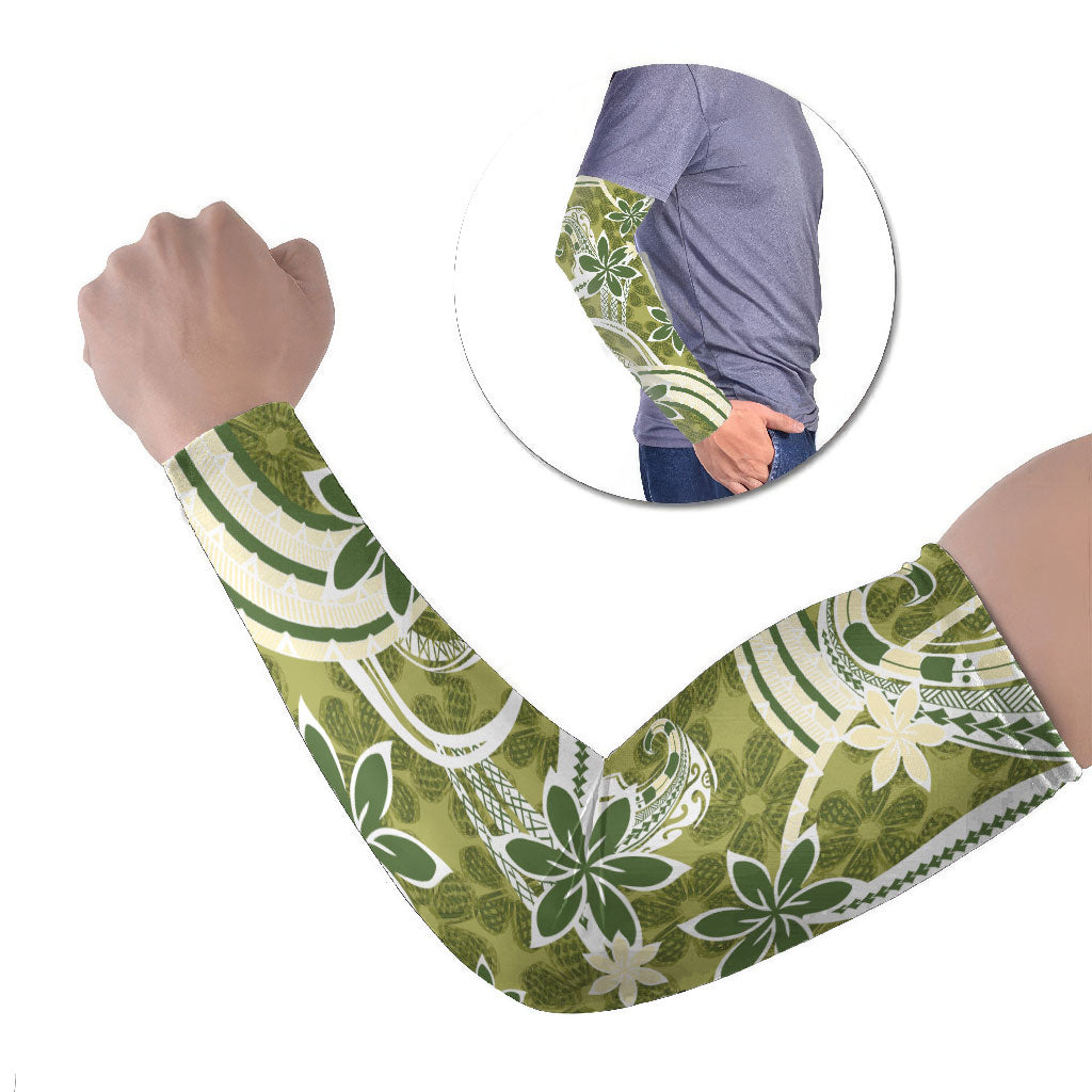 Hawaii Pupuala Plumeria Olive Green Arm Sleeves Polynesian Pattern LT01 Set of 2 Olive Green - Polynesian Pride