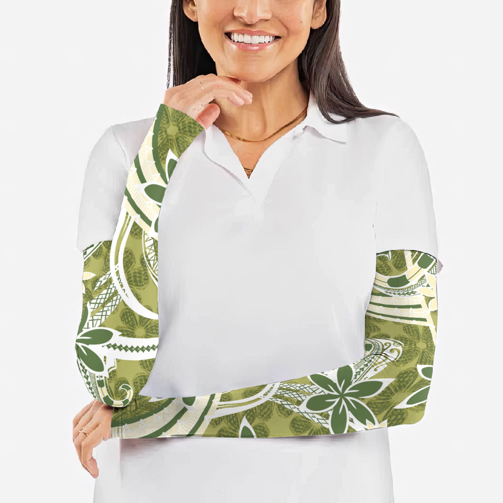 Hawaii Pupuala Plumeria Olive Green Arm Sleeves Polynesian Pattern LT01 - Polynesian Pride