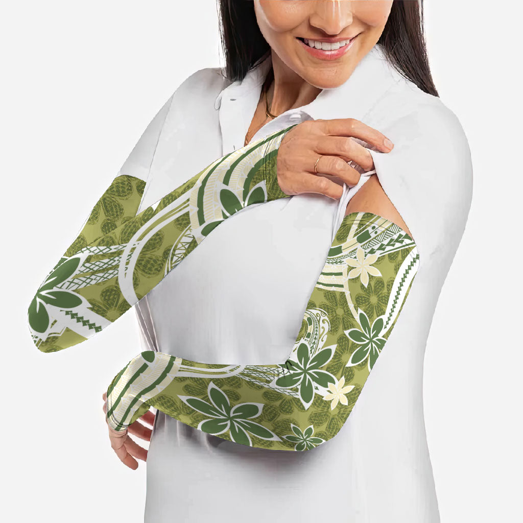 Hawaii Pupuala Plumeria Olive Green Arm Sleeves Polynesian Pattern LT01 - Polynesian Pride