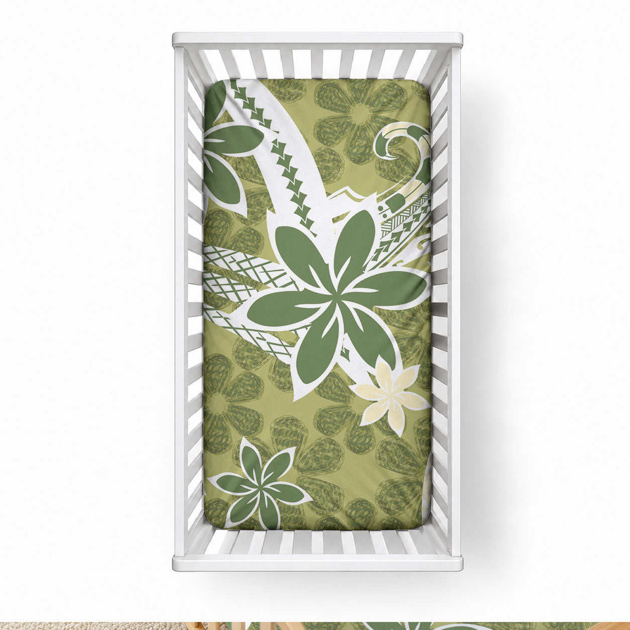 Hawaii Pupuala Plumeria Olive Green Baby Bed Cover Polynesian Pattern LT01 28 × 52 in Olive Green - Polynesian Pride