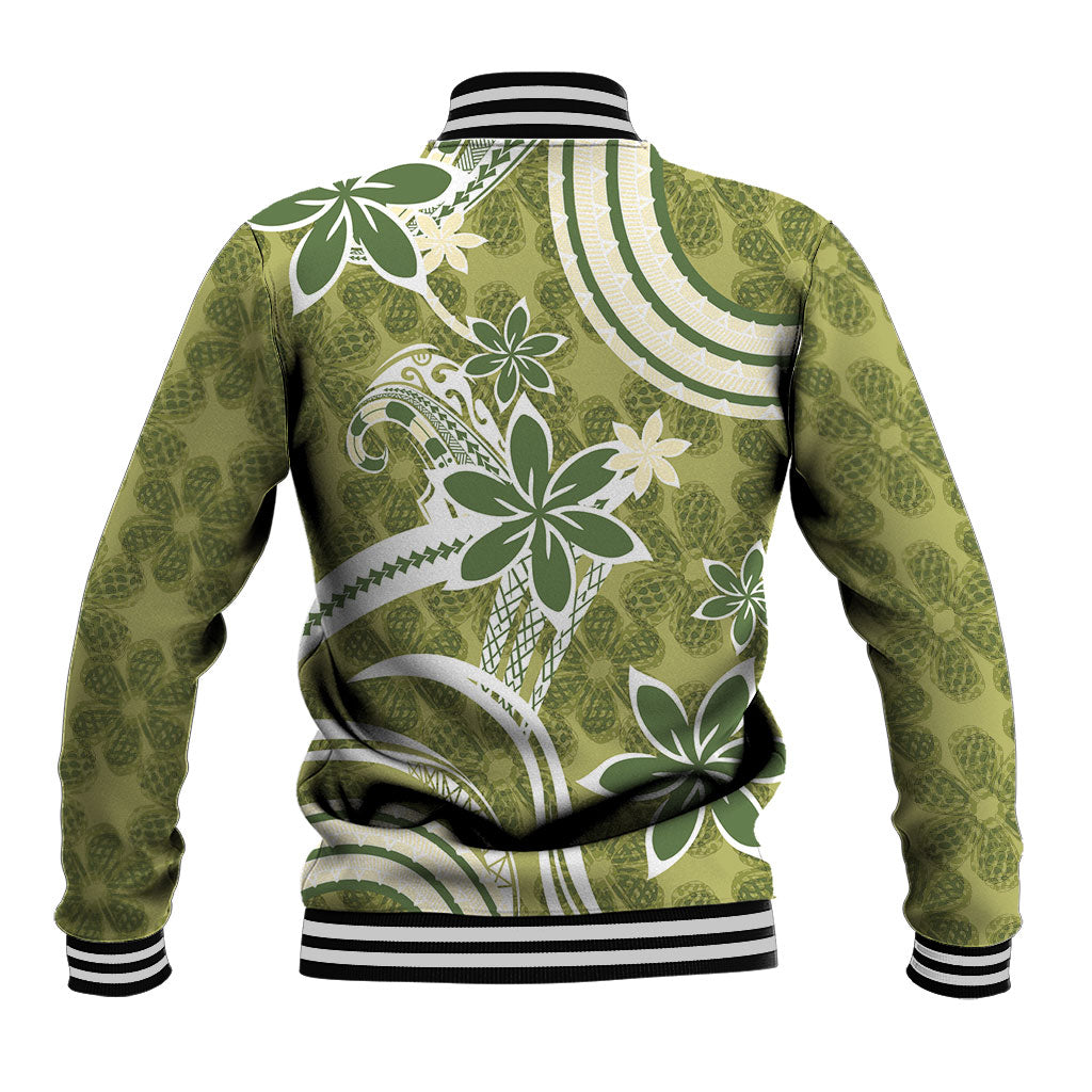 Hawaii Pupuala Plumeria Olive Green Baseball Jacket Polynesian Pattern LT01 - Polynesian Pride