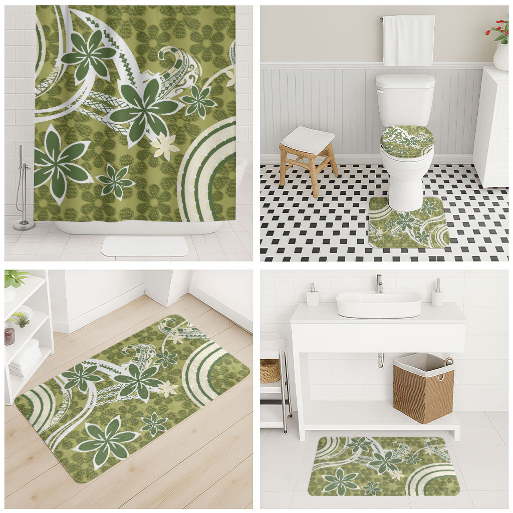 Hawaii Pupuala Plumeria Olive Green Bathroom Set Polynesian Pattern LT01 - Polynesian Pride
