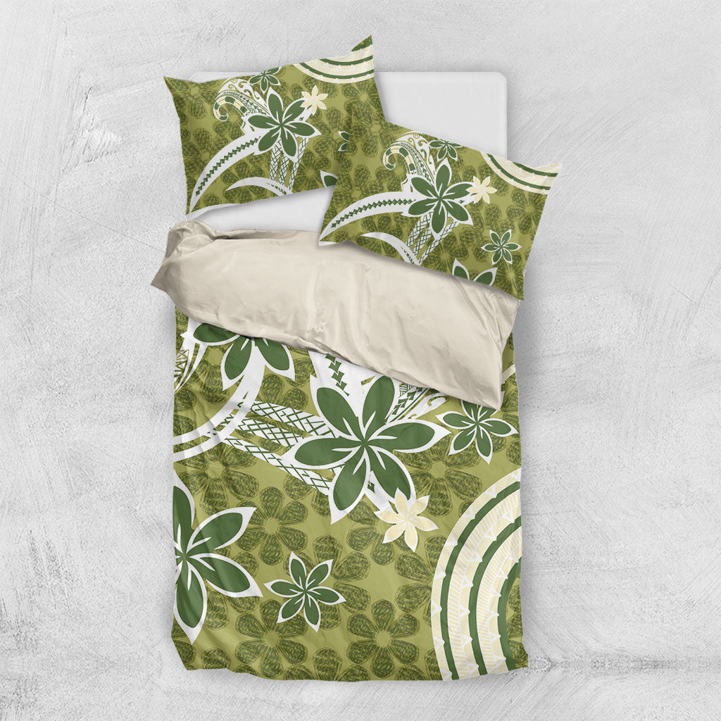 Hawaii Pupuala Plumeria Olive Green Bedding Set Polynesian Pattern LT01 US Twin 172cm x 218cm Olive Green - Polynesian Pride