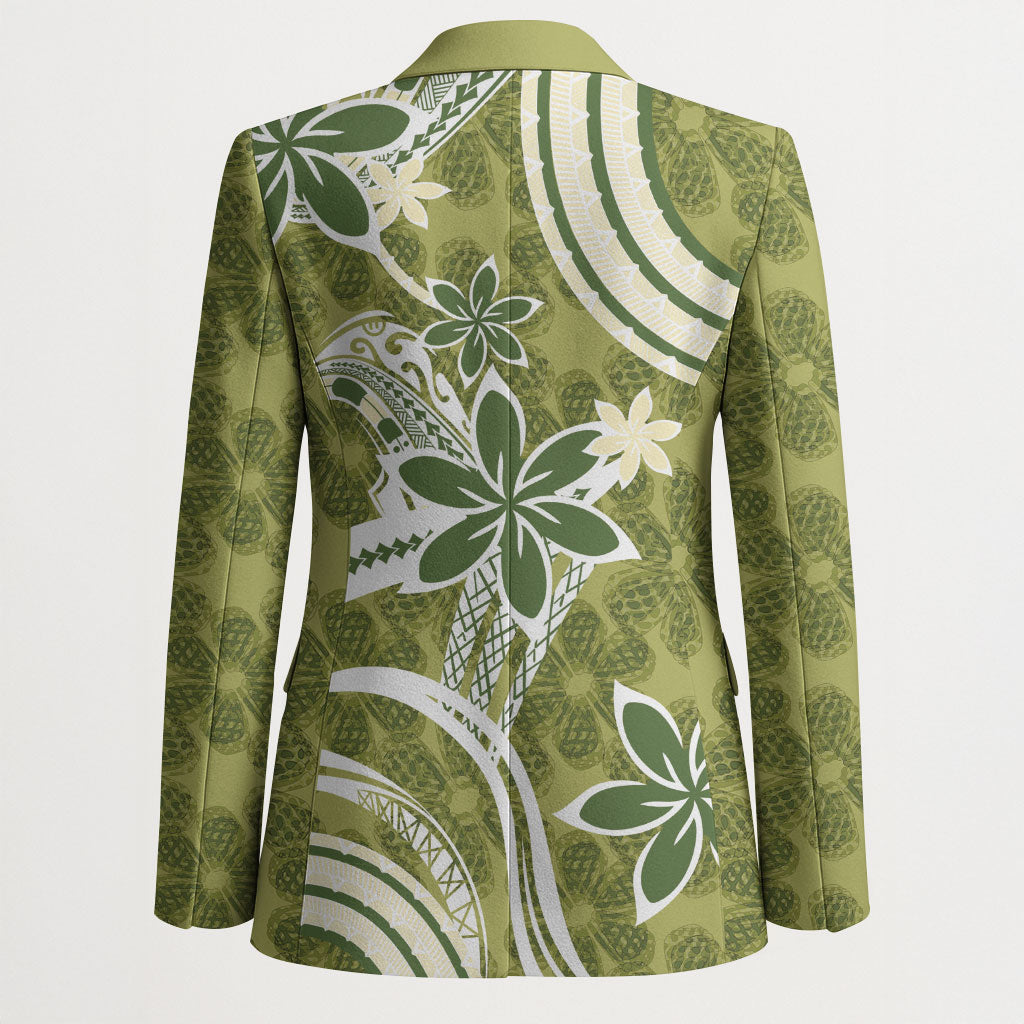 Hawaii Pupuala Plumeria Olive Green Blazer Polynesian Pattern LT01 - Polynesian Pride