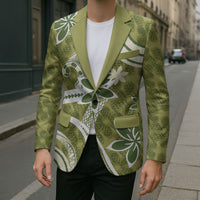 Hawaii Pupuala Plumeria Olive Green Blazer Polynesian Pattern LT01 - Polynesian Pride