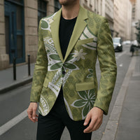 Hawaii Pupuala Plumeria Olive Green Blazer Polynesian Pattern LT01 - Polynesian Pride
