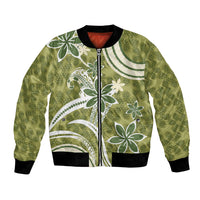 Hawaii Pupuala Plumeria Olive Green Bomber Jacket Polynesian Pattern LT01 Unisex Olive Green - Polynesian Pride