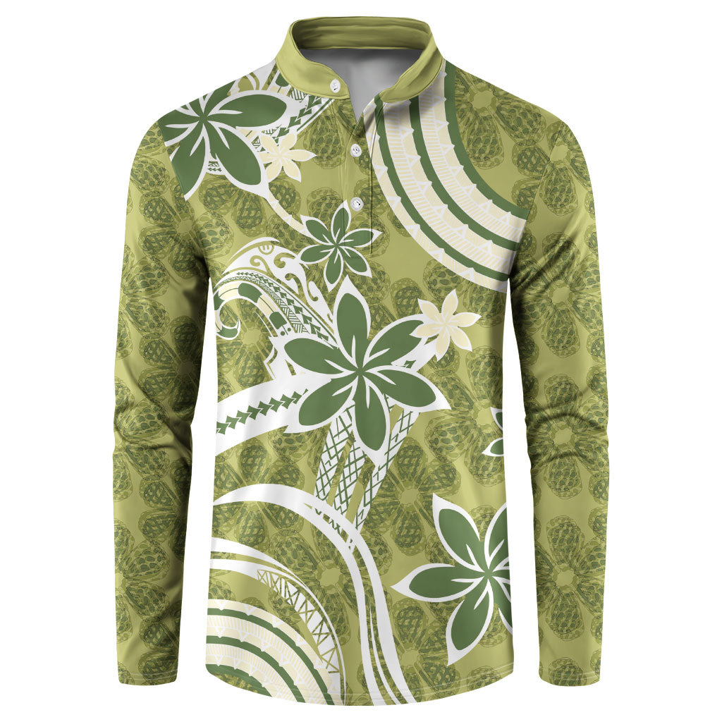 Hawaii Pupuala Plumeria Olive Green Button Sweatshirt Polynesian Pattern LT01 Olive Green - Polynesian Pride