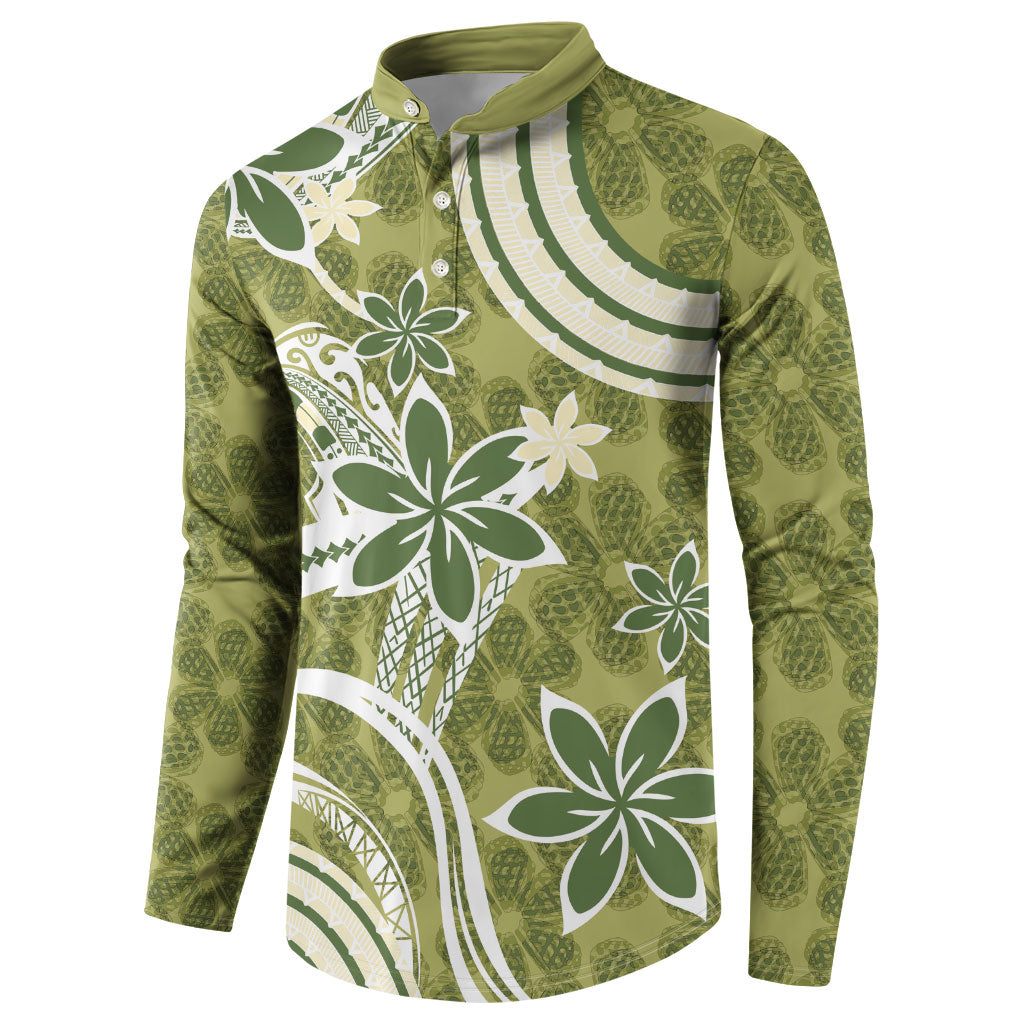 Hawaii Pupuala Plumeria Olive Green Button Sweatshirt Polynesian Pattern LT01 - Polynesian Pride