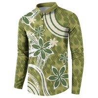 Hawaii Pupuala Plumeria Olive Green Button Sweatshirt Polynesian Pattern LT01 - Polynesian Pride