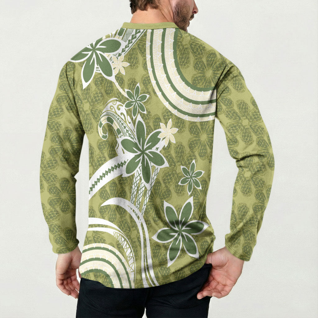 Hawaii Pupuala Plumeria Olive Green Button Sweatshirt Polynesian Pattern LT01 - Polynesian Pride