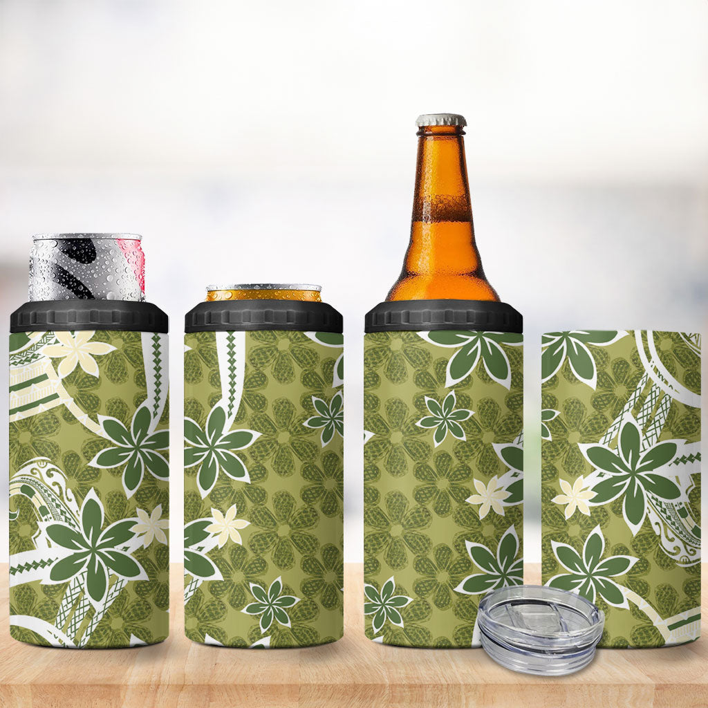 Hawaii Pupuala Plumeria Olive Green 4 in 1 Can Cooler Tumbler Polynesian Pattern LT01 - Polynesian Pride