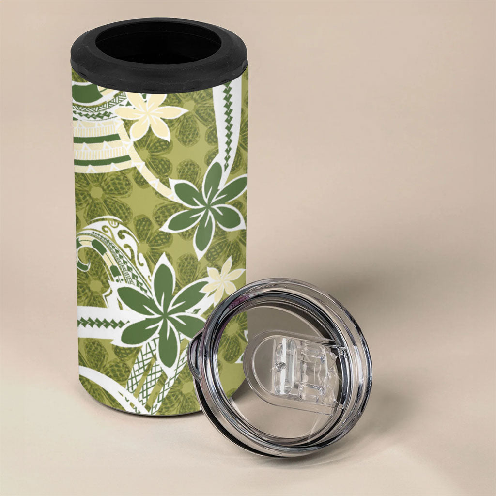 Hawaii Pupuala Plumeria Olive Green 4 in 1 Can Cooler Tumbler Polynesian Pattern LT01 - Polynesian Pride