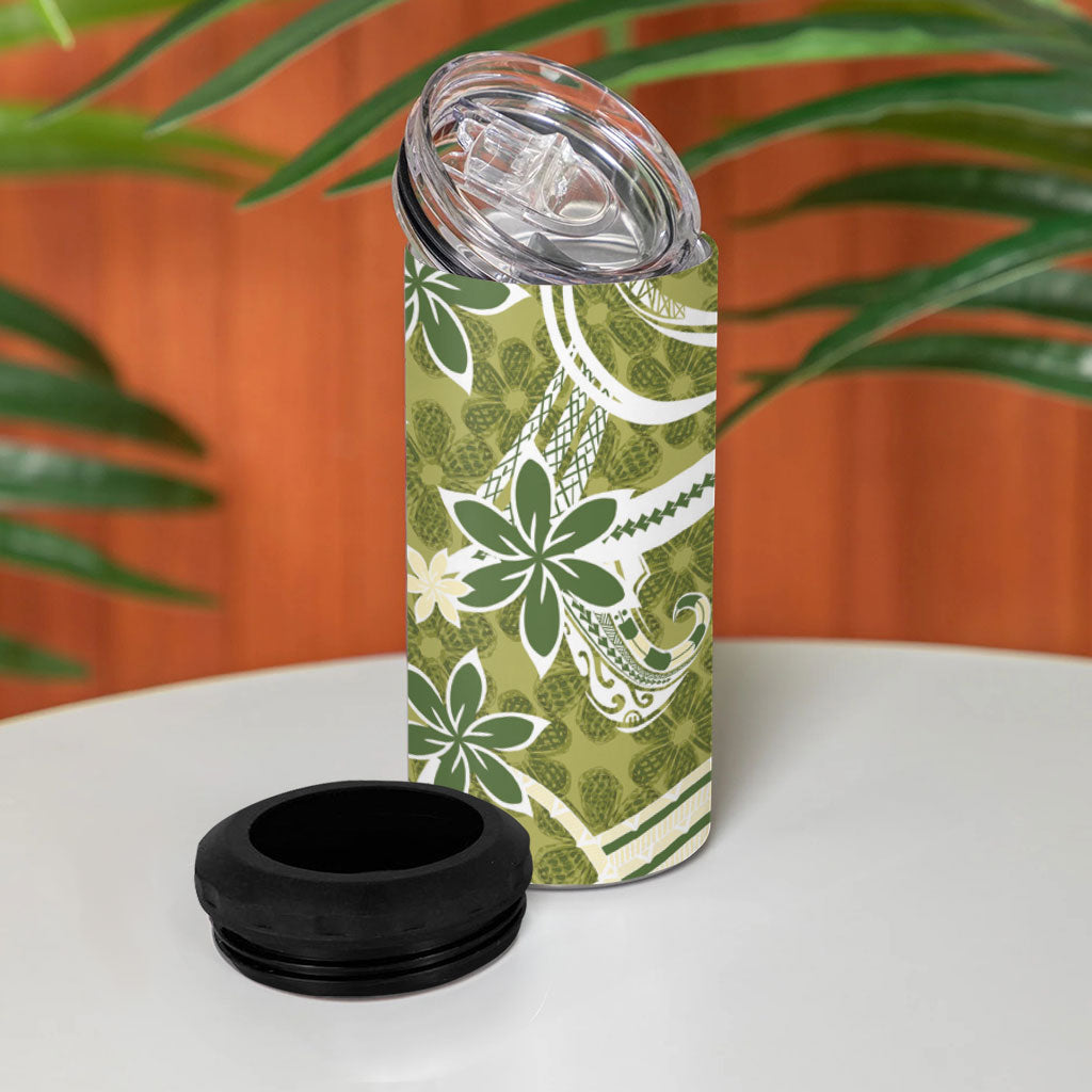Hawaii Pupuala Plumeria Olive Green 4 in 1 Can Cooler Tumbler Polynesian Pattern LT01 - Polynesian Pride