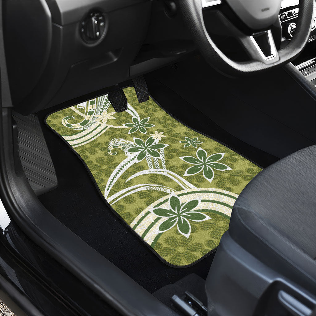 Hawaii Pupuala Plumeria Olive Green Car Mats Polynesian Pattern LT01 - Polynesian Pride