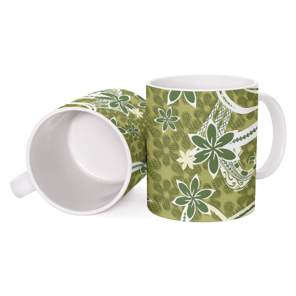 Hawaii Pupuala Plumeria Olive Green Ceramic Mug Polynesian Pattern LT01 - Polynesian Pride
