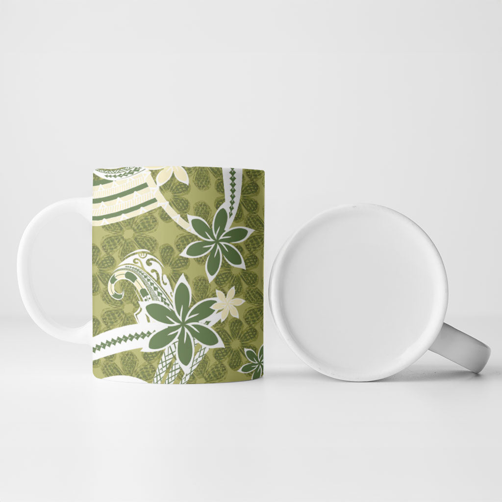 Hawaii Pupuala Plumeria Olive Green Ceramic Mug Polynesian Pattern LT01 - Polynesian Pride