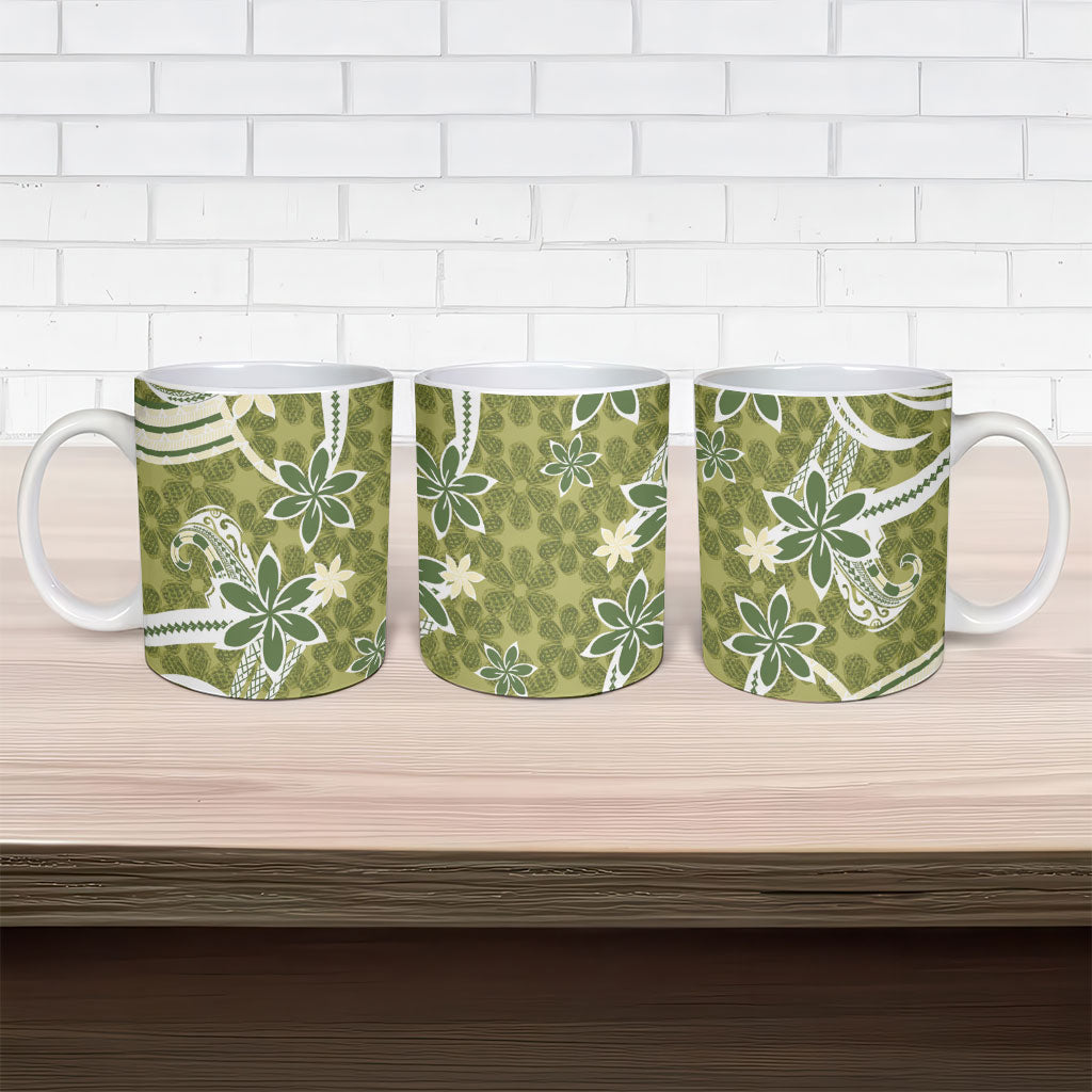 Hawaii Pupuala Plumeria Olive Green Ceramic Mug Polynesian Pattern LT01 - Polynesian Pride