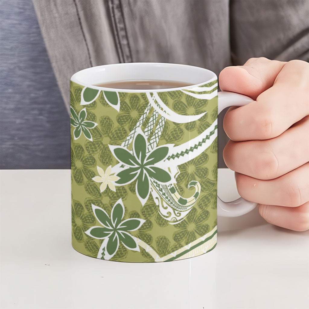 Hawaii Pupuala Plumeria Olive Green Ceramic Mug Polynesian Pattern LT01 - Polynesian Pride