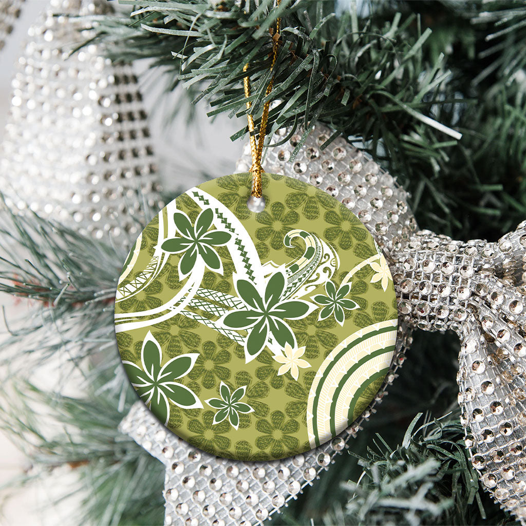 Hawaii Pupuala Plumeria Olive Green Ceramic Ornament Polynesian Pattern LT01 - Polynesian Pride