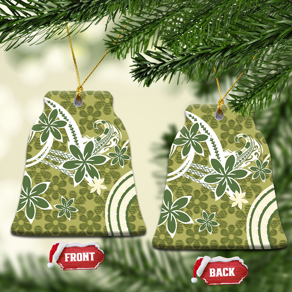 Hawaii Pupuala Plumeria Olive Green Ceramic Ornament Polynesian Pattern LT01 Bell Flake Olive Green - Polynesian Pride