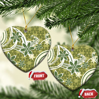 Hawaii Pupuala Plumeria Olive Green Ceramic Ornament Polynesian Pattern LT01 Heart Olive Green - Polynesian Pride