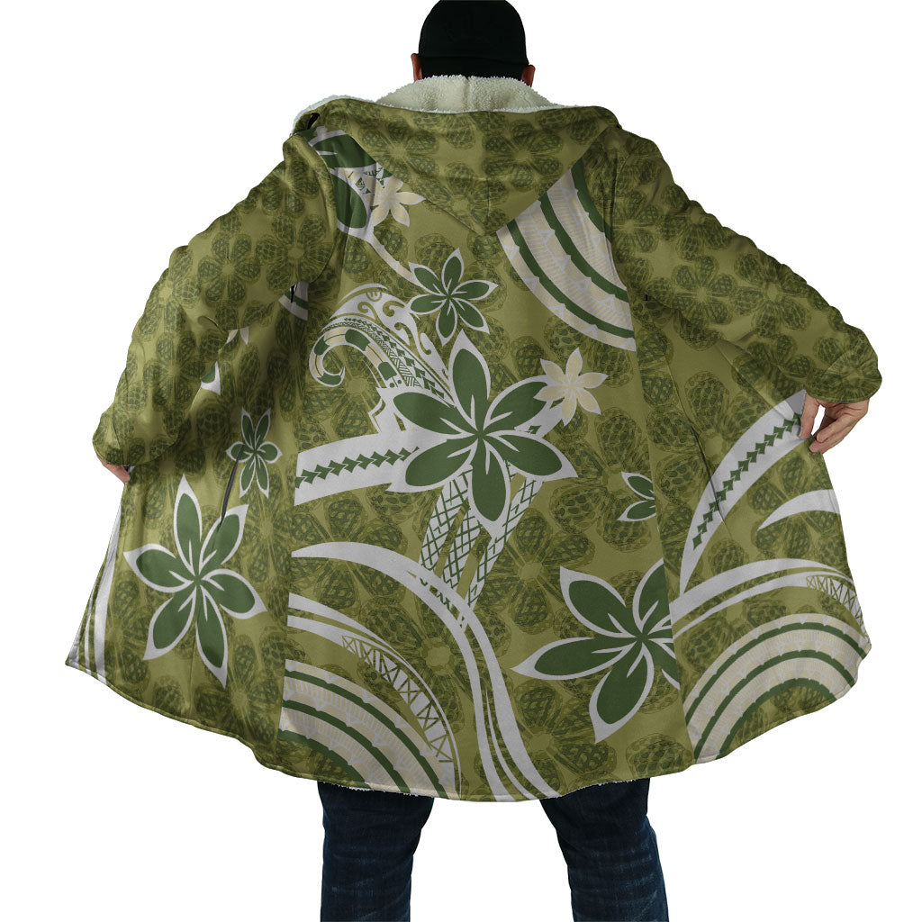 Hawaii Pupuala Plumeria Olive Green Cloak Polynesian Pattern LT01 - Polynesian Pride