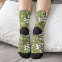 Hawaii Pupuala Plumeria Olive Green Crew Socks Polynesian Pattern LT01 - Polynesian Pride