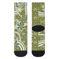 Hawaii Pupuala Plumeria Olive Green Crew Socks Polynesian Pattern LT01 - Polynesian Pride