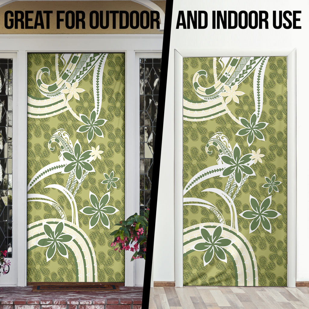 Hawaii Pupuala Plumeria Olive Green Door Cover Polynesian Pattern LT01 - Polynesian Pride
