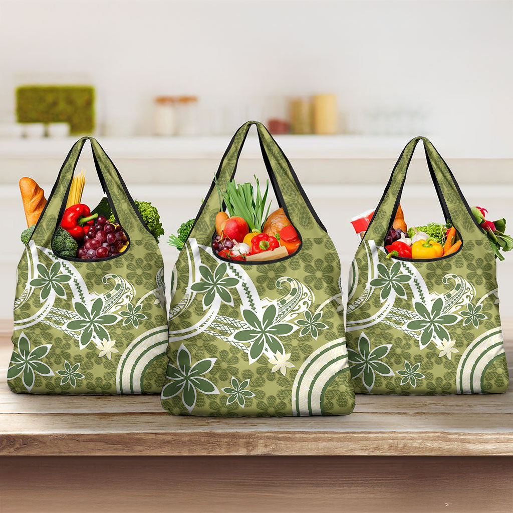 Hawaii Pupuala Plumeria Olive Green Grocery Bag Polynesian Pattern LT01 3-pack One Size Olive Green - Polynesian Pride