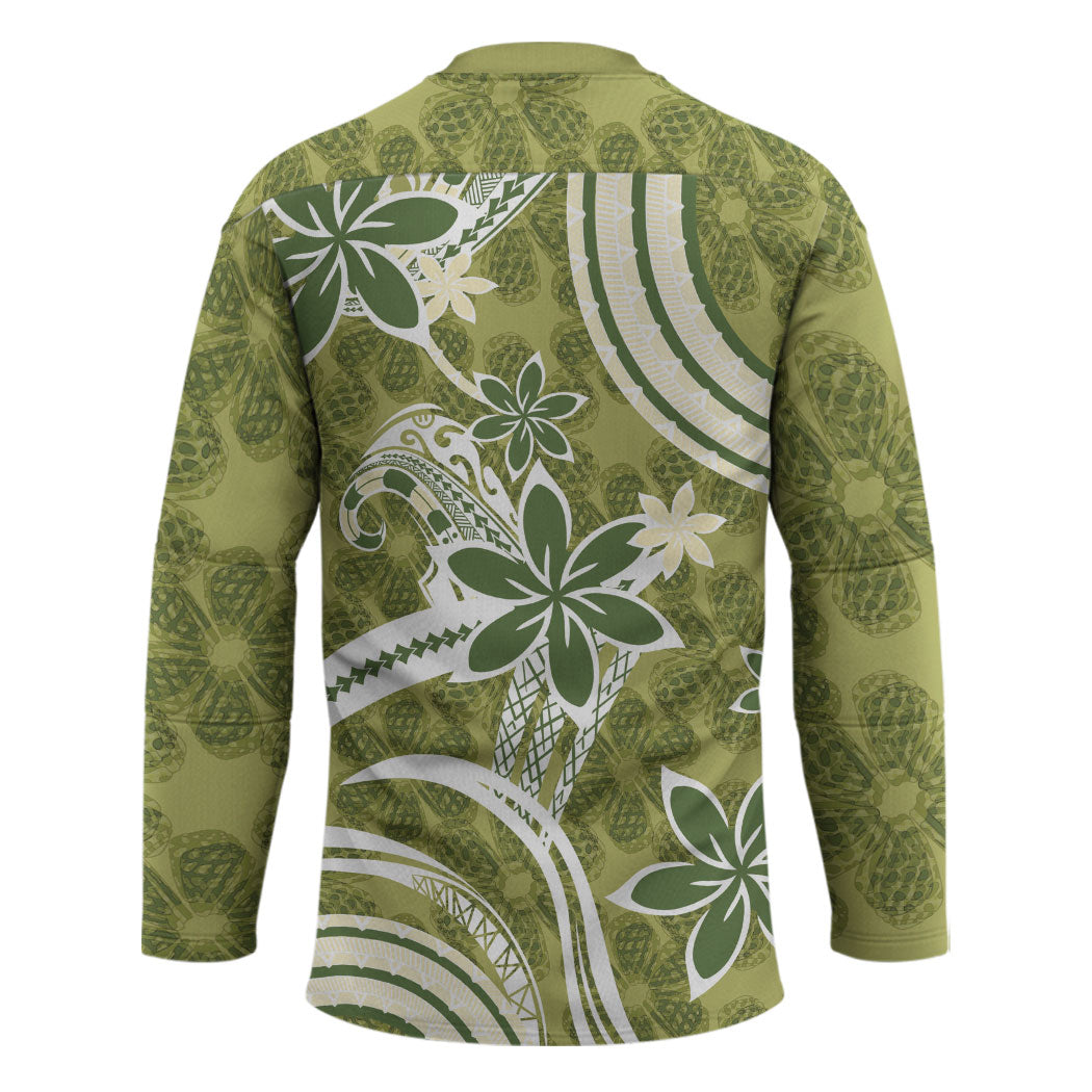 Hawaii Pupuala Plumeria Olive Green Hockey Jersey Polynesian Pattern LT01 - Polynesian Pride