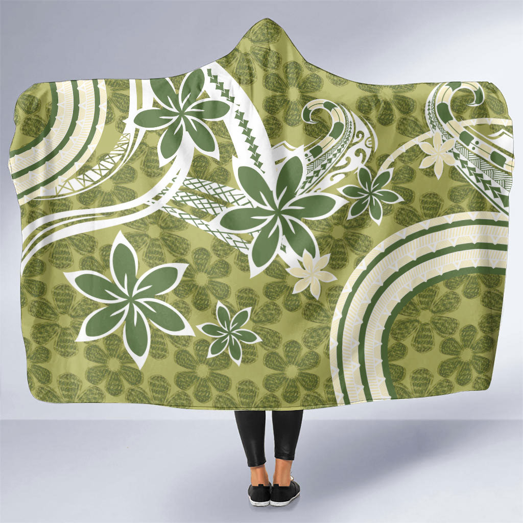 Hawaii Pupuala Plumeria Olive Green Hooded Blanket Polynesian Pattern LT01 One Size Olive Green - Polynesian Pride