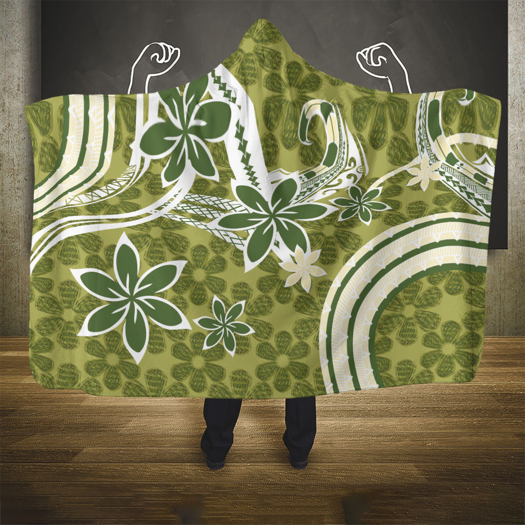 Hawaii Pupuala Plumeria Olive Green Hooded Blanket Polynesian Pattern LT01 - Polynesian Pride