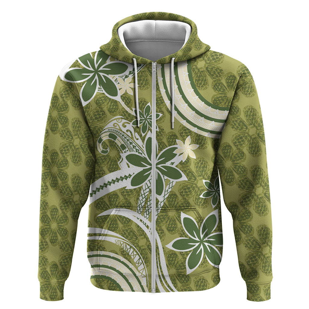 Hawaii Pupuala Plumeria Olive Green Hoodie Polynesian Pattern LT01 Zip Hoodie Olive Green - Polynesian Pride