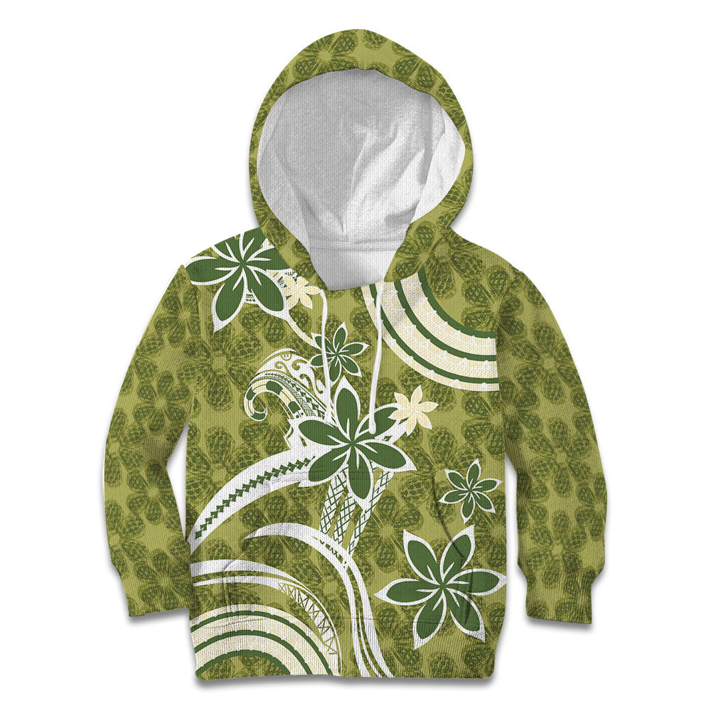Hawaii Pupuala Plumeria Olive Green Kid Hoodie Polynesian Pattern LT01 Hoodie Olive Green - Polynesian Pride