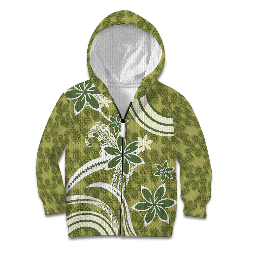 Hawaii Pupuala Plumeria Olive Green Kid Hoodie Polynesian Pattern LT01 Zip Hoodie Olive Green - Polynesian Pride