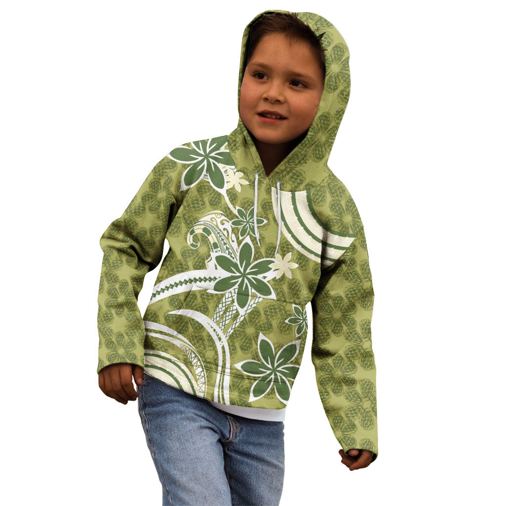 Hawaii Pupuala Plumeria Olive Green Kid Hoodie Polynesian Pattern LT01 - Polynesian Pride