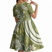 Hawaii Pupuala Plumeria Olive Green Kid Short Sleeve Dress Polynesian Pattern LT01 - Polynesian Pride