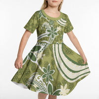 Hawaii Pupuala Plumeria Olive Green Kid Short Sleeve Dress Polynesian Pattern LT01 - Polynesian Pride